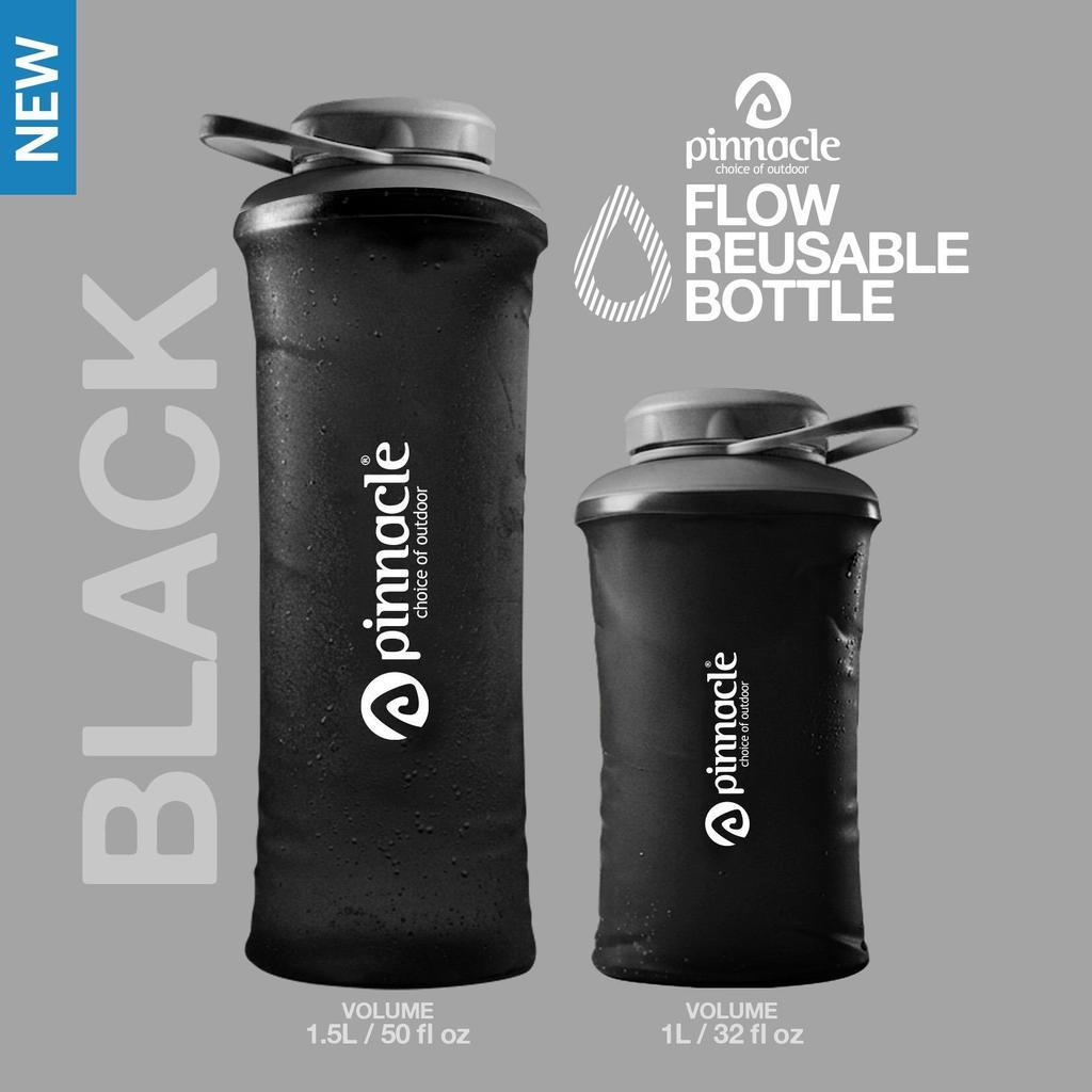 Pinnacle Pro Official Flow Reusable Bottle Wide Mouth - Soft Flask Botol Minum Lipat Trail Running Hiking Camping Flexible Water Bottle