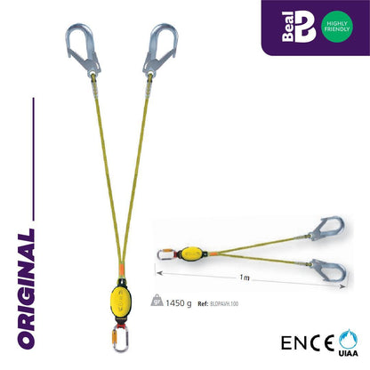 Safety Lanyard Fall Arrest - BEAL DYNAPRO AIR V HOOK – Double Strand Safety with ABSORB’AIR Technology