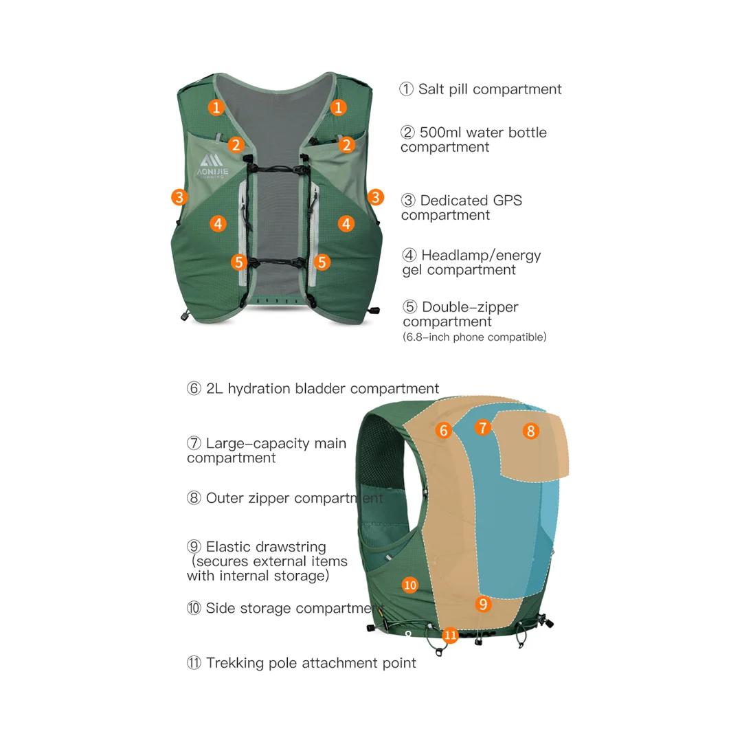 Tas Rompi Lari Aonijie MB-8 8L Mont Blanc Series - Hydration Vest Trail Running