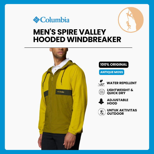 Jaket Oudoor Pria - Columbia Men's Spire Valley Hooded Windbreaker (Antique Moss)