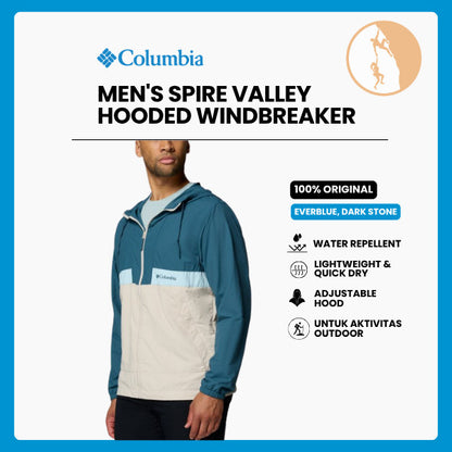 Jaket Oudoor Pria - Columbia Men's Spire Valley Hooded Windbreaker (Everblue, Dark Stone)