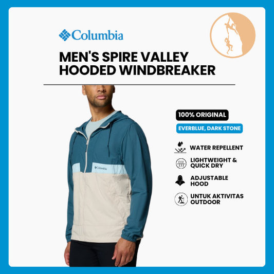 Jaket Oudoor Pria - Columbia Men's Spire Valley Hooded Windbreaker (Everblue, Dark Stone)