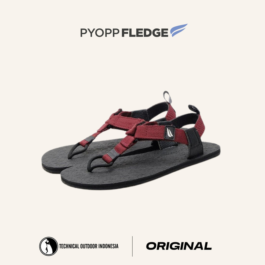 Sandal Pyopp Fledge - Jelajah Road Barefoot Flip Flops - Maroon Blaze On Black
