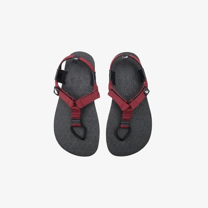 Sandal Pyopp Fledge - Jelajah Road Barefoot Flip Flops - Maroon Blaze On Black