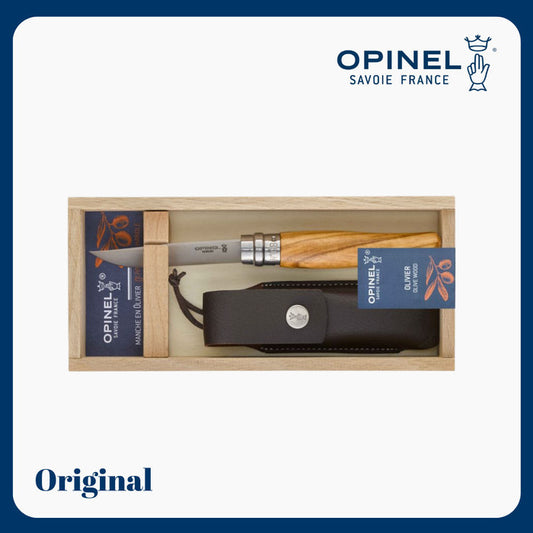 Opinel No. 08 Olive Wood with Sheath + Wooden Case for Gift