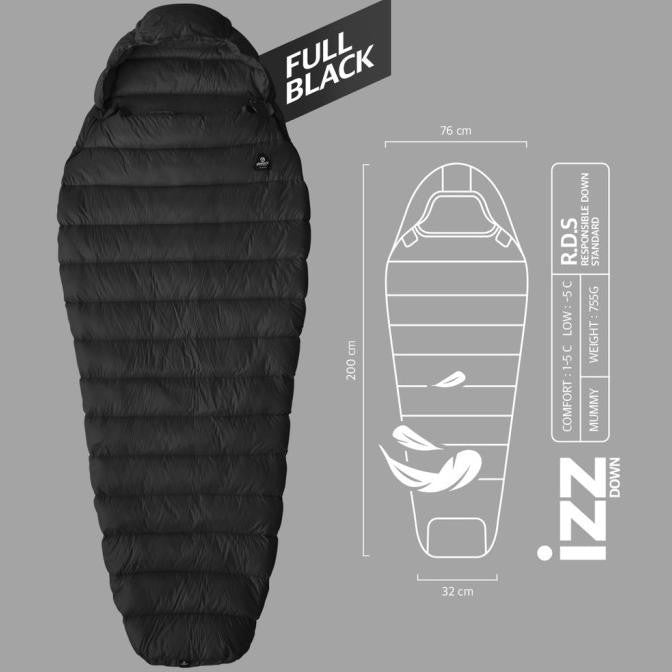 PINNACLE IZZ DOWN SLEEPING BAG - FULL BLACK RIRIRUMASYA