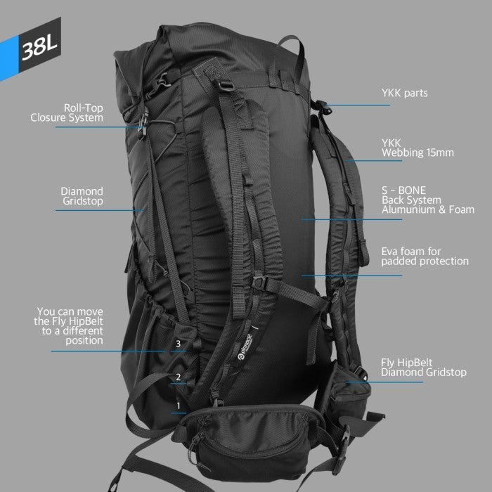 Pinnacle Troy Pro X3 38L Backpack Diamond Gridstop - Black