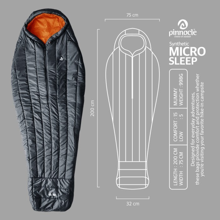 Pinnacle Sleeping Bag Micro Sleep Synthetic - Grey Orange