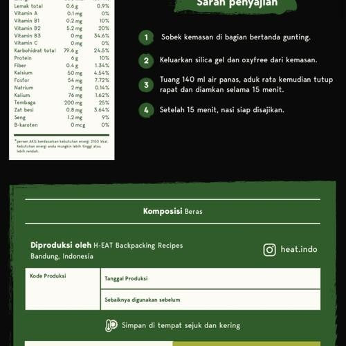 H-EAT Nasi Putih Instant 3 Porsi  (200gram)