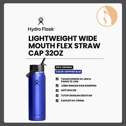 Botol Minum/Tumbler Ringan - Hydro Flask Lightweight Wide Mouth Flex Straw Cap 32oz/946ml (Sapphire Blue)