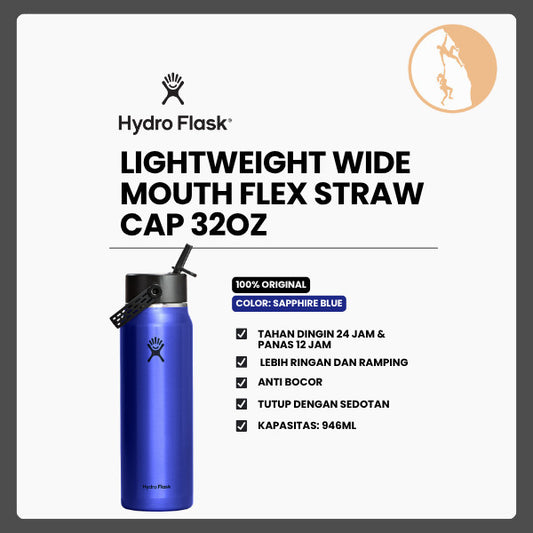 Botol Minum/Tumbler Ringan - Hydro Flask Lightweight Wide Mouth Flex Straw Cap 32oz/946ml (Sapphire Blue)