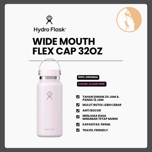 Botol Minum/Tumbler Stainless Steel - Hydro Flask Wide Mouth Flex Cap 32oz/946ml (Cloud Pink)