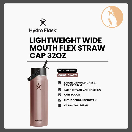 Botol Minum/Tumbler Ringan - Hydro Flask Lightweight Wide Mouth Flex Straw Cap 32oz/946ml (Quartz)