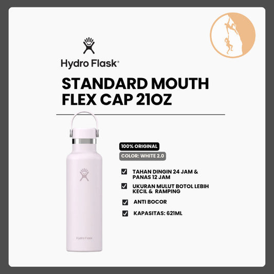 Botol Minum/Tumbler Ringan - Hydro Flask Standard Mouth Flex Cap 21oz/621ml (White 2.0)