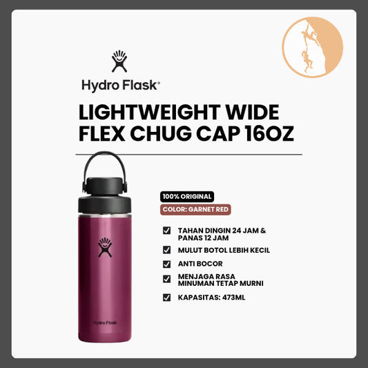 Botol Minum/Tumbler Stainless Steel - Hydro Flask Lightweight Wide Flex Chug Cap 16oz/473ml (Garnet Red)