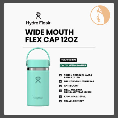 Botol Minum/Tumbler Stainless Steel - Hydro Flask Wide Mouth Flex Cap 12oz/354ml (Mermaid Green)