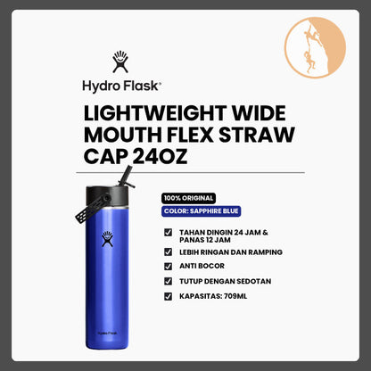 Botol Minum/Tumbler Ringan - Hydro Flask Lightweight Wide Mouth Flex Straw Cap 24oz/709ml (Sapphire Blue)