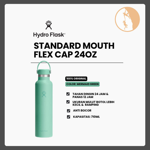 Botol Minum/Tumbler Ringan - Hydro Flask Standard Mouth Flex Cap 24oz/710ml (Mermaid Green)
