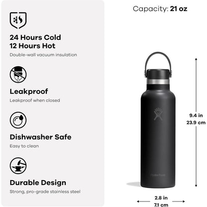 Botol Minum/Tumbler Ringan - Hydro Flask Standard Mouth Flex Cap 21oz/621ml (Black 2.0)