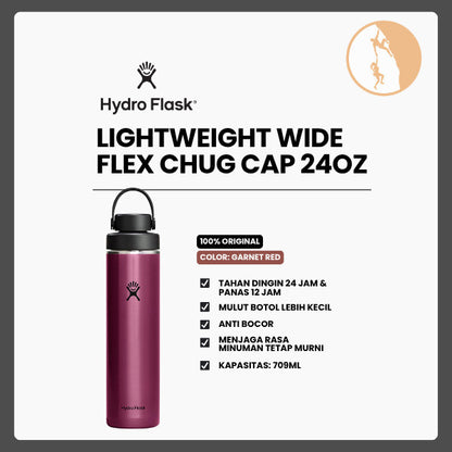 Botol Minum/Tumbler Stainless Steel - Hydro Flask Lightweight Wide Flex Chug Cap 24oz/709ml (Garnet Red)