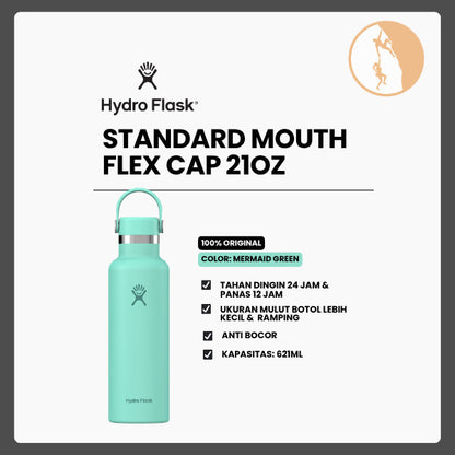 Botol Minum/Tumbler Ringan - Hydro Flask Standard Mouth Flex Cap 21oz/621ml (Mermaid Green)