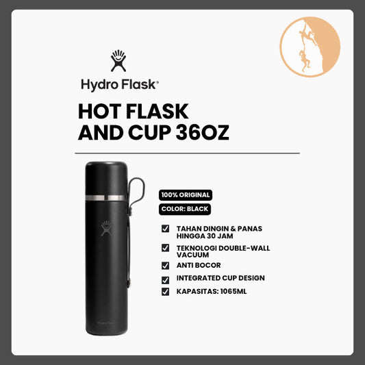 Botol Minum/Tumbler/Termos - Hydro Flask Hot Flask and Cup 36oz/1065ml (Black)