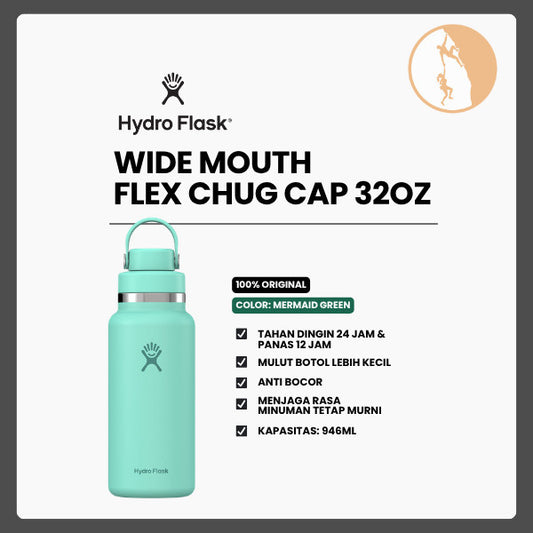 Botol Minum/Tumbler Stainless Steel - Hydro Flask Wide Mouth Flex Chug Cap 32oz/946ml (Mermaid Green)