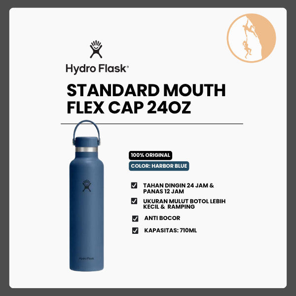 Botol Minum/Tumbler Ringan - Hydro Flask Standard Mouth Flex Cap 24oz/710ml (Harbor Blue)