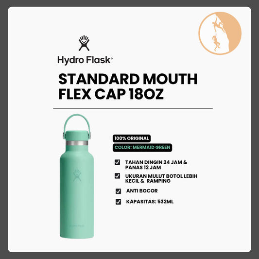 Botol Minum/Tumbler Ringan - Hydro Flask Standard Mouth Flex Cap 18oz/532ml (Mermaid Green)