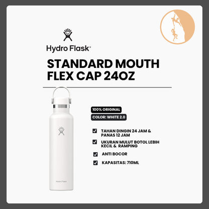 Botol Minum/Tumbler Ringan - Hydro Flask Standard Mouth Flex Cap 24oz/710ml (White 2.0)