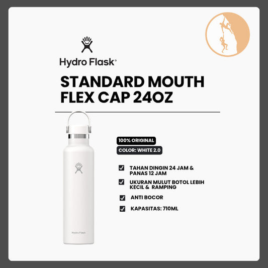 Botol Minum/Tumbler Ringan - Hydro Flask Standard Mouth Flex Cap 24oz/710ml (White 2.0)