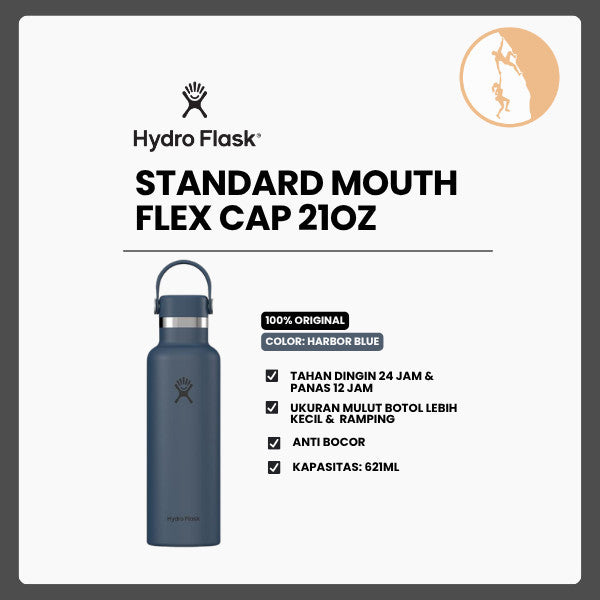 Botol Minum/Tumbler Ringan - Hydro Flask Standard Mouth Flex Straw Cap 21oz/621ml (Harbor Blue)