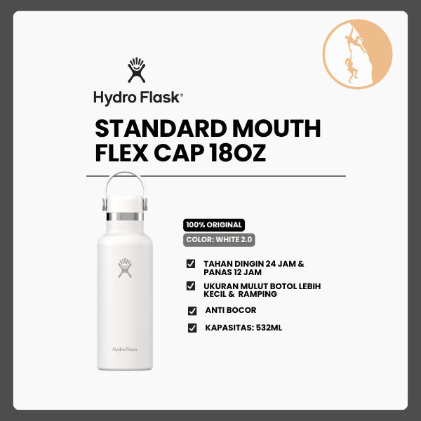 Botol Minum/Tumbler Ringan - Hydro Flask Standard Mouth Flex Cap 18oz/532ml (White 2.0)