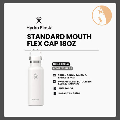 Botol Minum/Tumbler Ringan - Hydro Flask Standard Mouth Flex Cap 18oz/532ml (White 2.0)