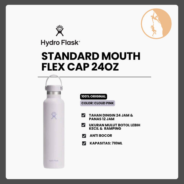 Botol Minum/Tumbler Ringan - Hydro Flask Standard Mouth Flex Cap 24oz/710ml (Cloud Pink)