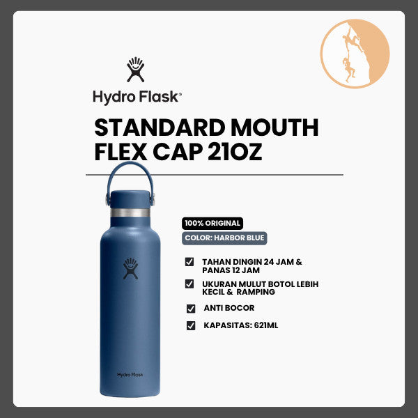Botol Minum/Tumbler Ringan - Hydro Flask Standard Mouth Flex Cap 21oz/621ml (Harbor Blue)