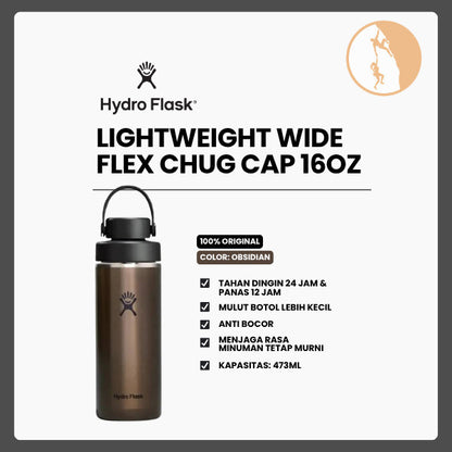 Botol Minum/Tumbler Stainless Steel - Hydro Flask Lightweight Wide Flex Chug Cap 16oz/473ml (Obsidian)