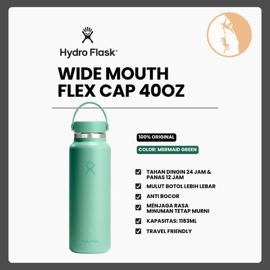 Botol Minum/Tumbler Stainless Steel - Hydro Flask Wide Mouth Flex Cap 40oz/1183ml (Mermaid Green)
