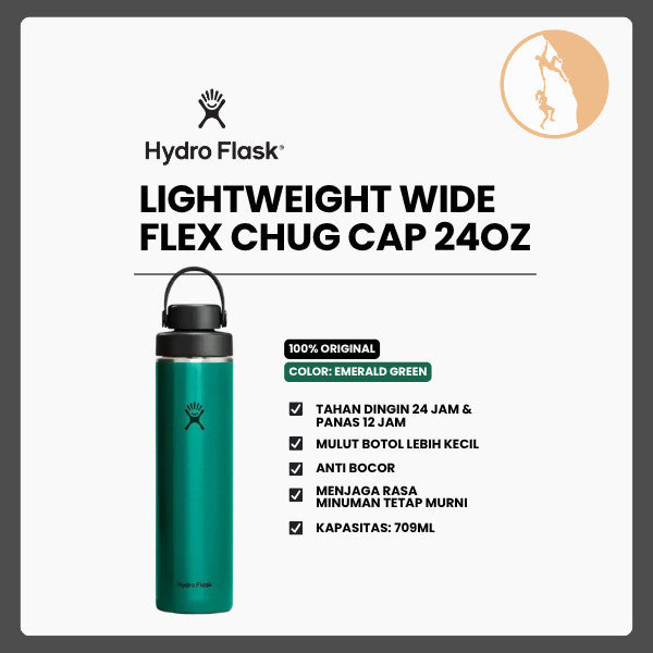 Botol Minum/Tumbler Stainless Steel - Hydro Flask Lightweight Wide Flex Chug Cap 24oz/709ml (Emerald Green)