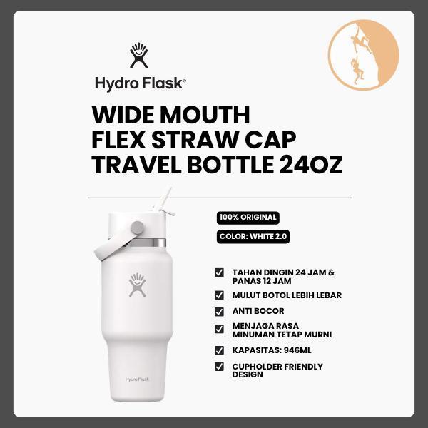 Botol Minum/Tumbler Berpergian - Hydro Flask Wide Mouth Flex Straw Cap Travel Bottle 24oz (White 2.0)