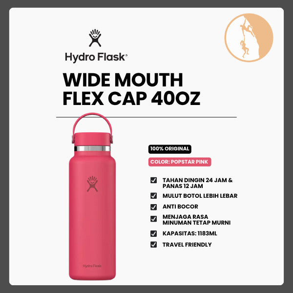Botol Minum/Tumbler Stainless Steel - Hydro Flask Wide Mouth Flex Cap 40oz/1183ml (Popstar Pink)
