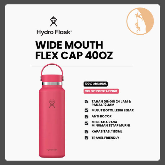 Botol Minum/Tumbler Stainless Steel - Hydro Flask Wide Mouth Flex Cap 40oz/1183ml (Popstar Pink)