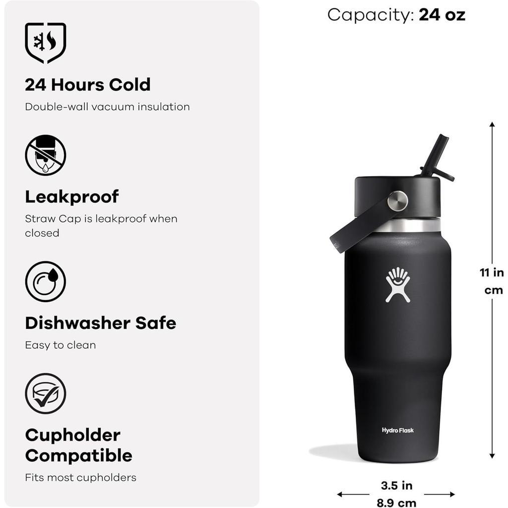 Botol Minum/Tumbler Berpergian - Hydro Flask Wide Mouth Flex Straw Cap Travel Bottle 24oz (White 2.0)