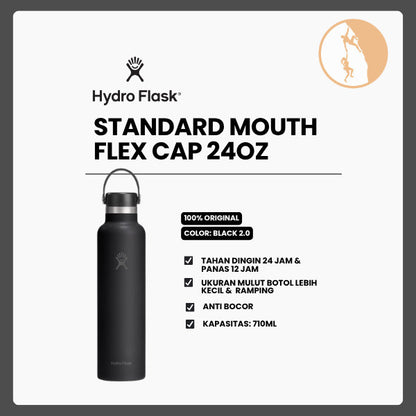 Botol Minum/Tumbler Ringan - Hydro Flask Standard Mouth Flex Cap 24oz/710ml (Black 2.0)