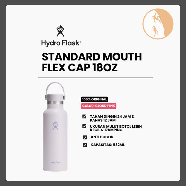 Botol Minum/Tumbler Ringan - Hydro Flask Standard Mouth Flex Cap 18oz/532ml (Cloud Pink)