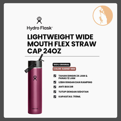 Botol Minum/Tumbler Ringan - Hydro Flask Lightweight Wide Mouth Flex Straw Cap 24oz/709ml (Garnet Red)