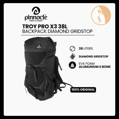 Pinnacle Troy Pro X3 38L Backpack Diamond Gridstop - Black