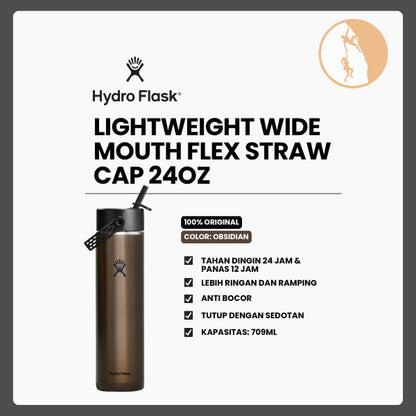 Botol Minum/Tumbler Ringan - Hydro Flask Lightweight Wide Mouth Flex Straw Cap 24oz/709ml (Obsidian)