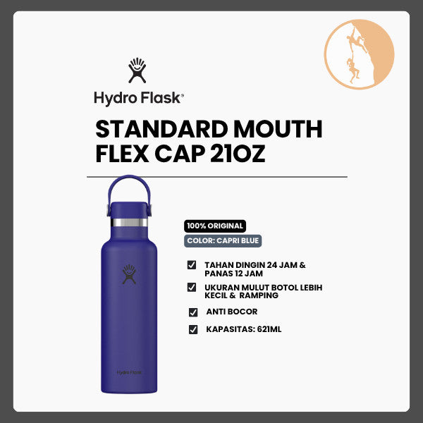 Botol Minum/Tumbler Ringan - Hydro Flask Standard Mouth Flex Cap 21oz/621ml (Capri Blue)