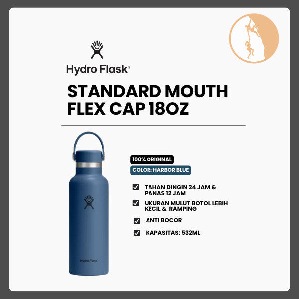 Botol Minum/Tumbler Ringan - Hydro Flask Standard Mouth Flex Cap 18oz/532ml (Harbor Blue)